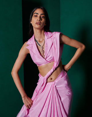 Ekaya-Blush Pink Silk Sari And Unstitched Blouse-INDIASPOPUP.COM