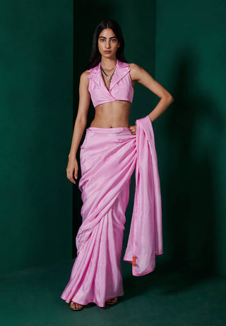 Ekaya-Blush Pink Silk Sari And Unstitched Blouse-INDIASPOPUP.COM