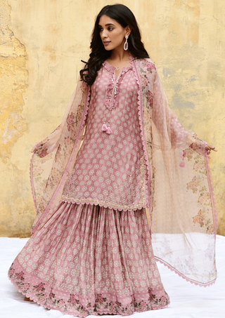 Niti Bothra-Pink Dotted Cascade Sharara Set-INDIASPOPUP.COM