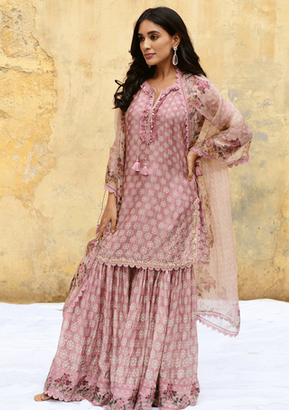 Niti Bothra-Pink Dotted Cascade Sharara Set-INDIASPOPUP.COM