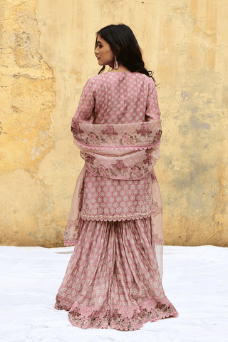 Niti Bothra-Pink Dotted Cascade Sharara Set-INDIASPOPUP.COM