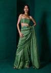 Ekaya-Forest Green Silk Sari And Unstitched Blouse-INDIASPOPUP.COM