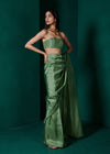 Ekaya-Forest Green Silk Sari And Unstitched Blouse-INDIASPOPUP.COM