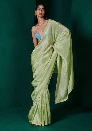 Ekaya-Sage Green Silk Sari And Unstitched Blouse-INDIASPOPUP.COM