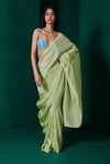 Ekaya-Sage Green Silk Sari And Unstitched Blouse-INDIASPOPUP.COM