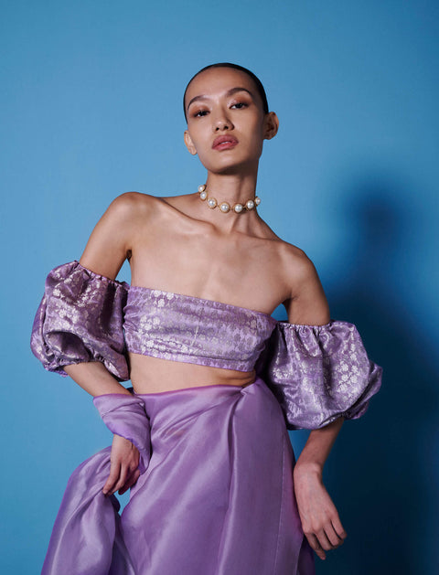 Ekaya-Orchid Violet Organza Sari And Unstitched Blouse-INDIASPOPUP.COM