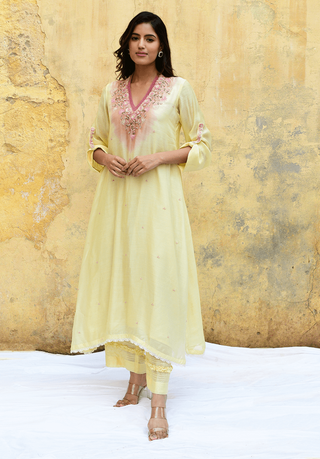 Niti Bothra-Yellow Mystic Knot Ombre Kurta And Pants-INDIASPOPUP.COM