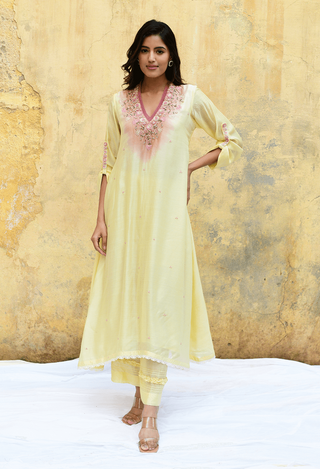 Niti Bothra-Yellow Mystic Knot Ombre Kurta And Pants-INDIASPOPUP.COM