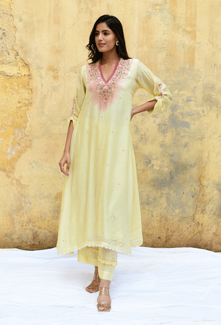 Niti Bothra-Yellow Mystic Knot Ombre Kurta And Pants-INDIASPOPUP.COM