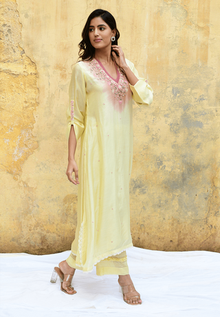 Niti Bothra-Yellow Mystic Knot Ombre Kurta And Pants-INDIASPOPUP.COM