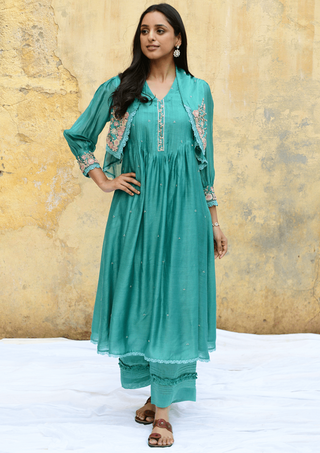 Niti Bothra-Teal Blue Mystic Kurta And Palazzo-INDIASPOPUP.COM