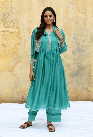 Niti Bothra-Teal Blue Mystic Kurta And Palazzo-INDIASPOPUP.COM