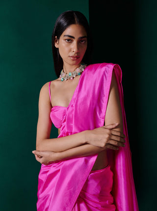 Ekaya-Fuschia Pink Sari And Unstitched Blouse-INDIASPOPUP.COM