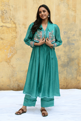 Niti Bothra-Teal Blue Mystic Kurta And Palazzo-INDIASPOPUP.COM