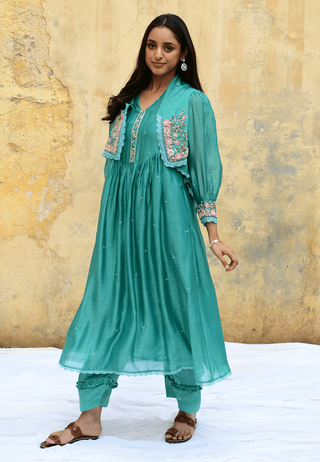 Niti Bothra-Teal Blue Mystic Kurta And Palazzo-INDIASPOPUP.COM