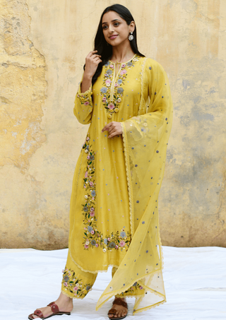 Niti Bothra-Yellow Orchid Heavy Long Kurta Set-INDIASPOPUP.COM