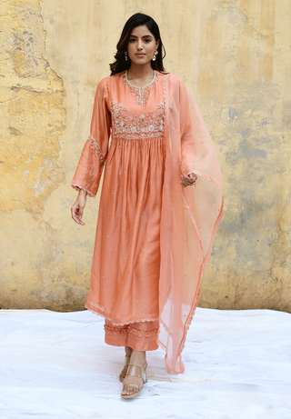 Niti Bothra-Peach Mystic Knot Kurta And Pants-INDIASPOPUP.COM