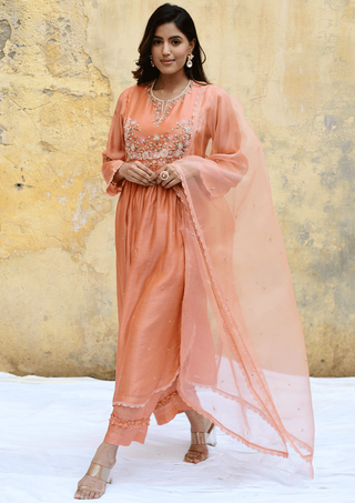 Niti Bothra-Peach Mystic Knot Kurta And Pants-INDIASPOPUP.COM