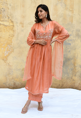 Niti Bothra-Peach Mystic Knot Kurta And Pants-INDIASPOPUP.COM