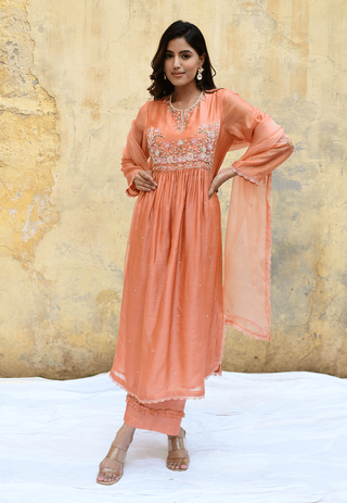 Niti Bothra-Peach Mystic Knot Kurta And Pants-INDIASPOPUP.COM