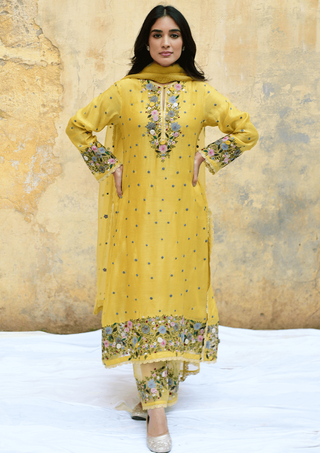 Niti Bothra-Yellow Orchid Long Kurta Set-INDIASPOPUP.COM