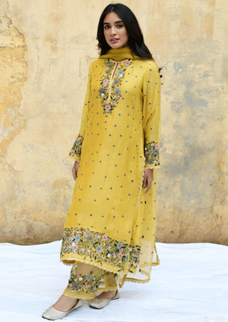 Niti Bothra-Yellow Orchid Long Kurta Set-INDIASPOPUP.COM