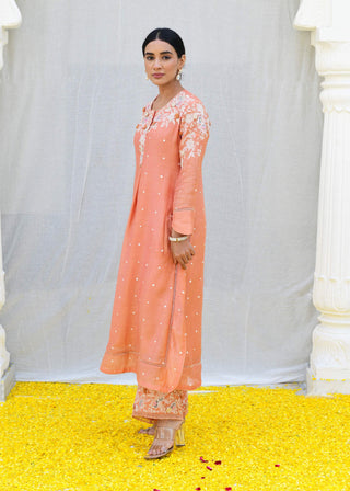 Niti Bothra-Peach Long Kurta And Pants-INDIASPOPUP.COM