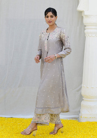 Niti Bothra-Gray Long Kurta And Pants-INDIASPOPUP.COM