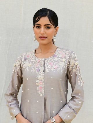 Niti Bothra-Gray Long Kurta And Pants-INDIASPOPUP.COM