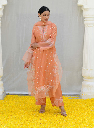 Niti Bothra-Peach Reef Long Kurta Set-INDIASPOPUP.COM