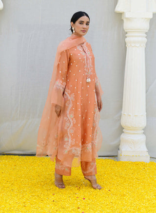 Niti Bothra-Peach Reef Long Kurta Set-INDIASPOPUP.COM