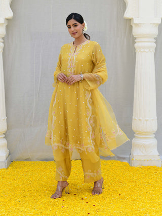 Niti Bothra-Yellow Reef Long Kurta Set-INDIASPOPUP.COM