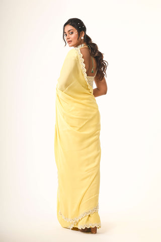Yellow flowing chiffon sari and blouse