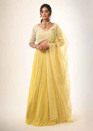 Yellow georgette gathered skirt set