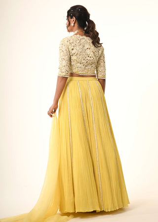 Yellow georgette gathered skirt set