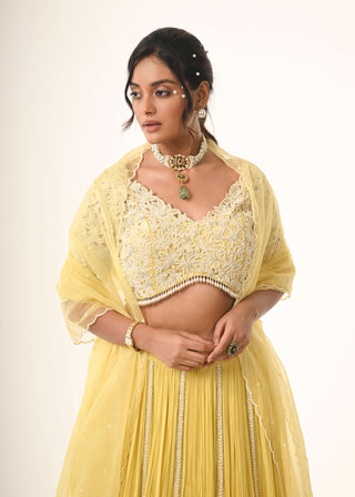 Yellow georgette gathered skirt set