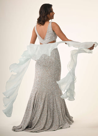 Powder blue fish cut gown and dupatta