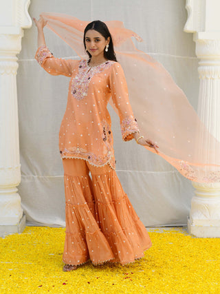 Niti Bothra-Peach Reef Embroidered Sharara Set-INDIASPOPUP.COM