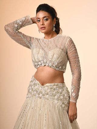 Ivory 3d floral lehenga and blouse