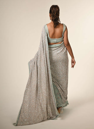 Powder blue embroidered sari and blouse