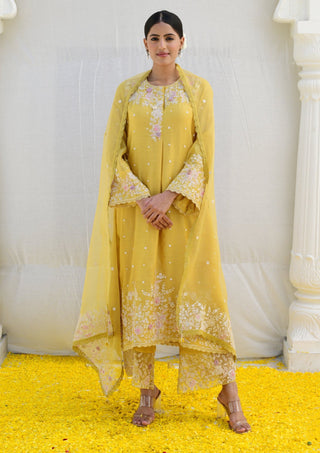 Niti Bothra-Yellow Heavy Long Kurta Set-INDIASPOPUP.COM