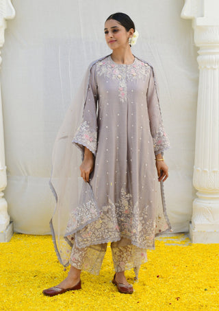 Niti Bothra-Gray Heavy Long Kurta Set-INDIASPOPUP.COM