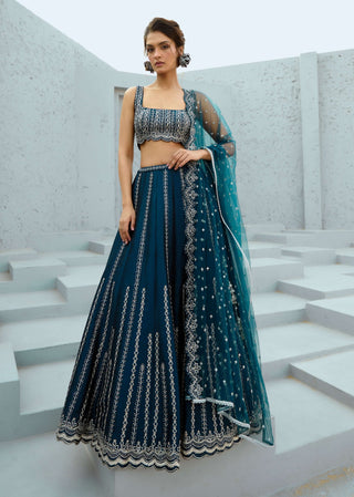 Blue Riya Lehenga Set by Chamee And Palak available on Indiaspopup