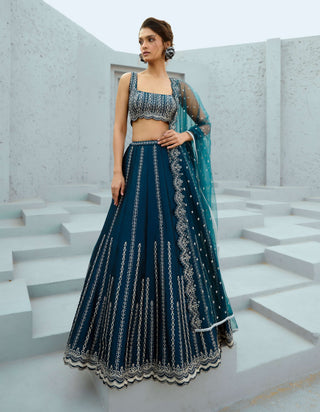 Blue Riya Lehenga Set by Chamee And Palak available on Indiaspopup