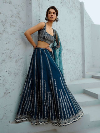 Blue Riya Lehenga Set by Chamee And Palak available on Indiaspopup