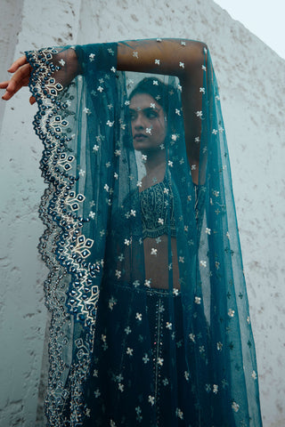 Blue Riya Lehenga Set by Chamee And Palak available on Indiaspopup