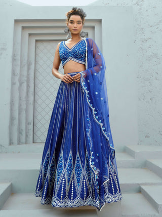 Blue Sunflower Skirt Set by Chamee And Palak available on Indiaspopup