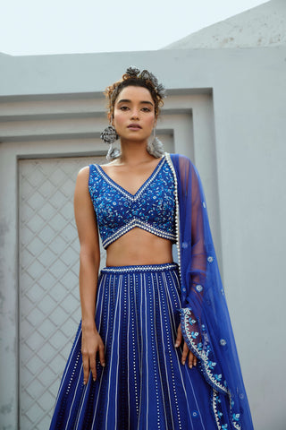 Blue Sunflower Skirt Set by Chamee And Palak available on Indiaspopup