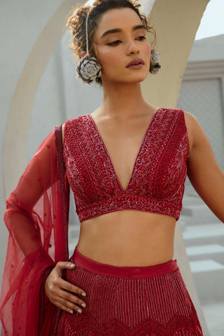 Red alisha lehenga set