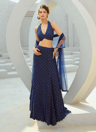 Medusa Deep Blue Lehenga Set by Chamee And Palak available on Indiaspopup